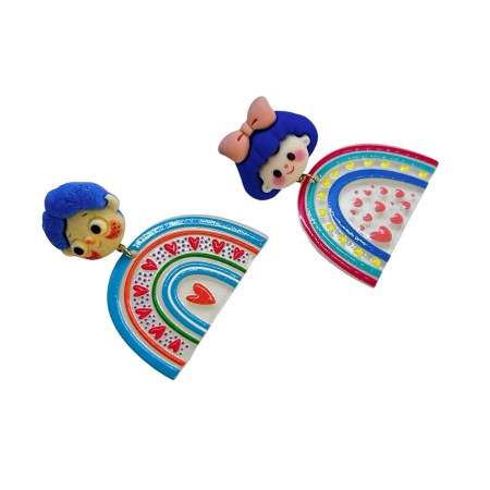 earrings stud boy and girl with blue hair